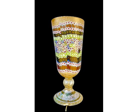 Lampada vaso in vetro incamiciato con inserti a murrine e foglia oro.Marca La Murrina. 