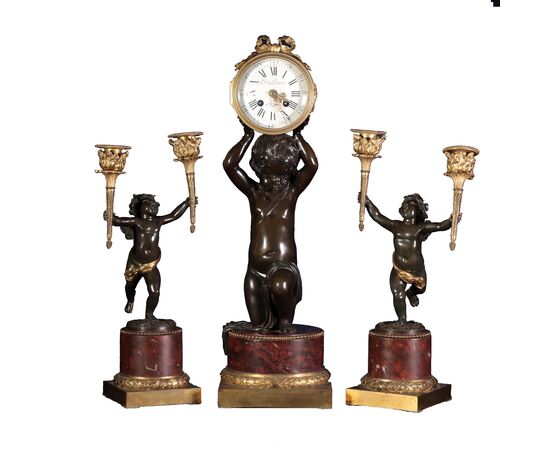 Trittico con orologio e coppia di candelabri, Etienne Lenoir – Henry Dasson, Francia, seconda metà XIX secolo