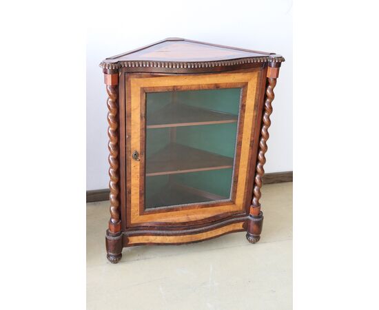 pair of antique corner cupboards in mahogany from the Charles X period, first decades of the 19th century