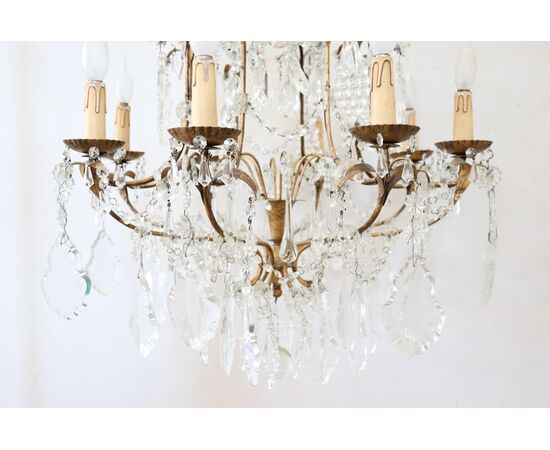 Chandelier in gilded bronze and crystals first half of the 20th century eight lights PRICE NEGOTIABLE