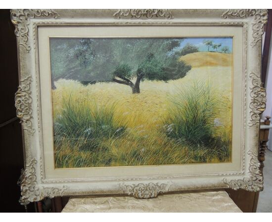 Landscape with tree in the wheat, meas. 70 x 50 cm