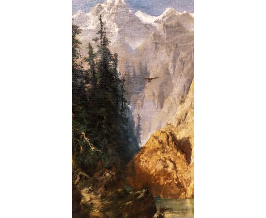 Oil painting on canvas raff. Austrian animated landscape - late 19th century Austria
