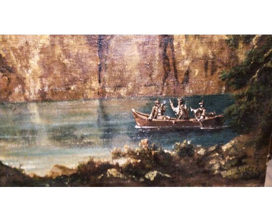 Dipinto olio su tela raff. paesaggio animato austriaco - epoca fine '800 Austria