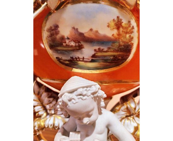 Vaso in porcellana e biscuit con pitture dipinte a mano - epoca Luigi Filippo
