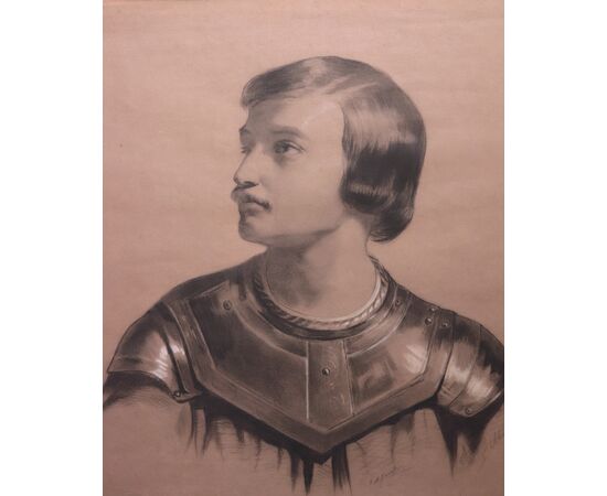 Charcoal drawing: "Male portrait" signed Mucchi G.