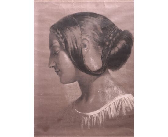 Charcoal drawing: "Portrait of a lady" signed by Mucchi Guglielmo