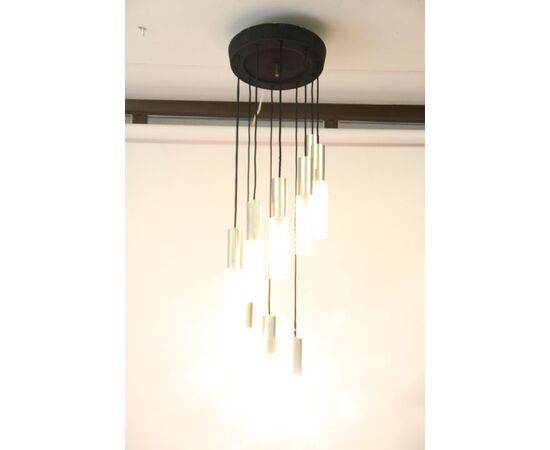 Chandelier 60s ceiling lamp, Murano design and steel suspension. restored !! vintage