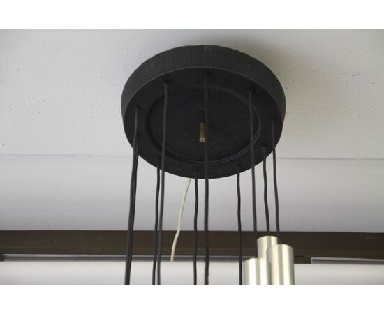 Chandelier 60s ceiling lamp, Murano design and steel suspension. restored !! vintage