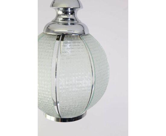 Lantern in satin glass and modern 1950s steel. Chandelier. ok vintage plant