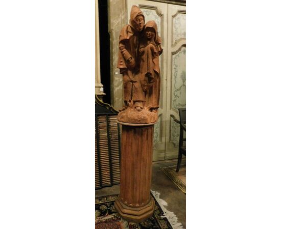 dars486 - statue with terracotta column, period 1940, cm l 40 xh 167     