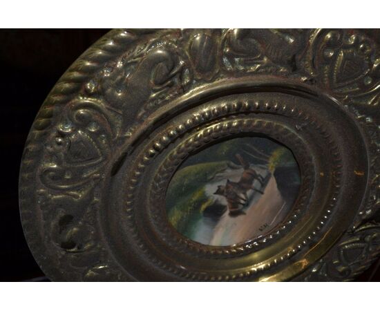 Elegante coppia di piatti con miniature Napoleone III fine "800