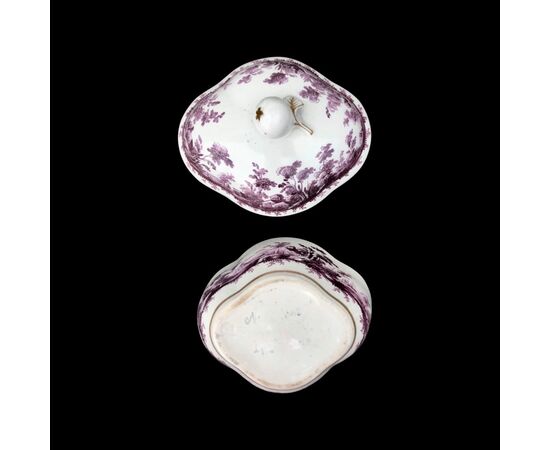 Porcelain sugar bowl with &#39;red landscapes&#39; decoration, Doccia Ginori manufacture, second period (Lorenzo Ginori).     