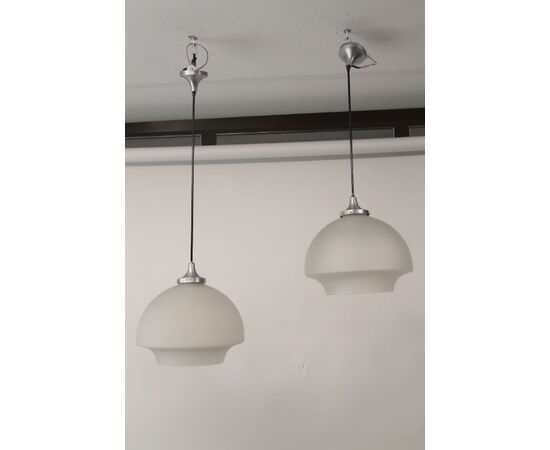 : Pair of 70's lamps. Modern design steel and glass restored! Vintage