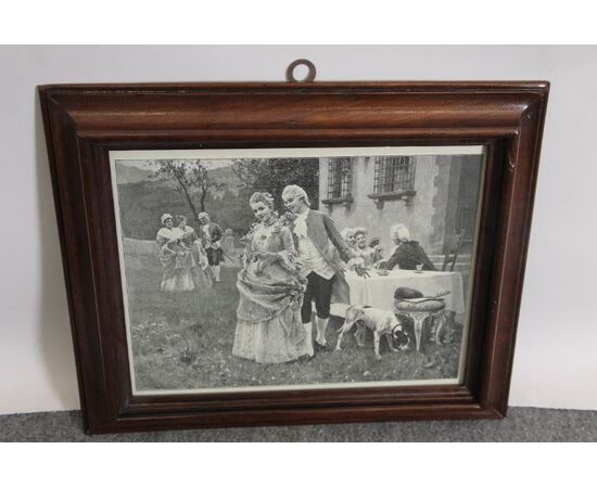 Antique French print depicting a bucolic scene from the 19th century signed on the bottom.