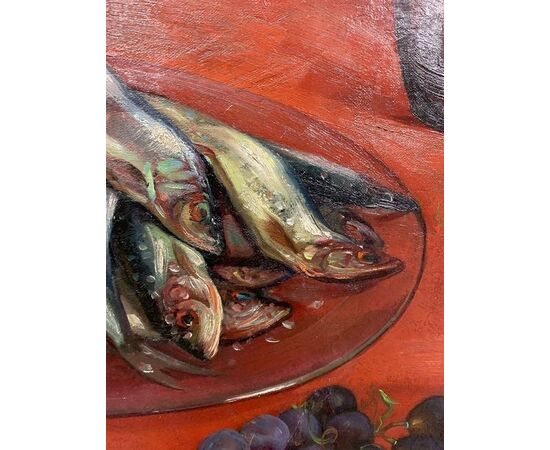 A. Vancoillie (xx) - Natura morta con vassoio di sardine