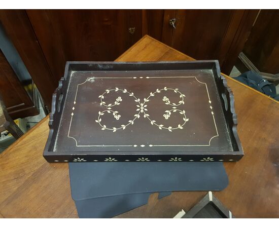 Series of trays from the early 1900s inlaid with bone and various essences