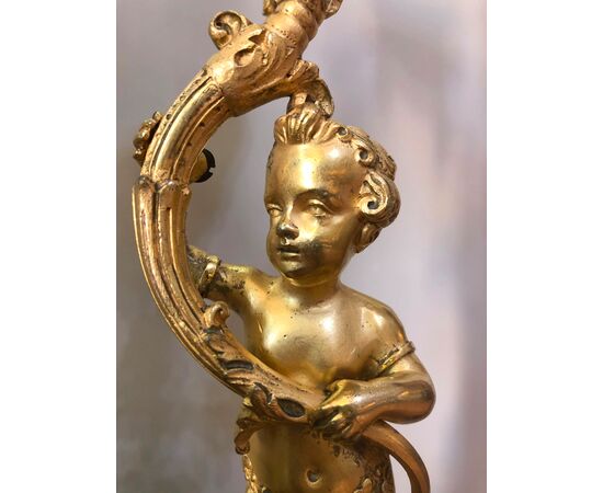 Pair of flambeaux in gilded bronze France 19th century