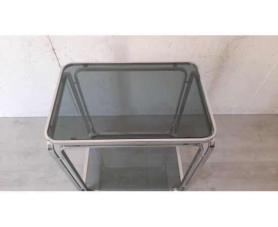 ORIGINAL METAL TABLE FROM THE 70s BRANDED ALLEGRI DOUBLE GLASS TOP