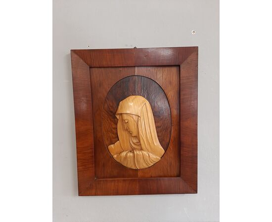 ART DECO LOW RELIEF MADONNINA SCULPTURE IN WALNUT AND MAPLE 30/40 YEARS