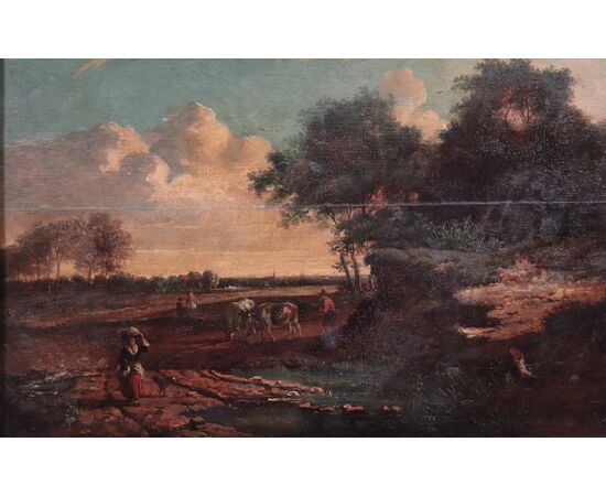 French painter: Landscape with characters, 18th century