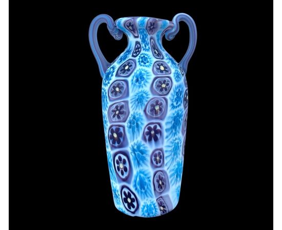 Murrina jar with two handles in blue and purple tones .Fratelli Toso, Murano.     