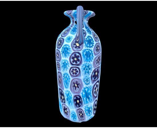 Murrina jar with two handles in blue and purple tones .Fratelli Toso, Murano.     