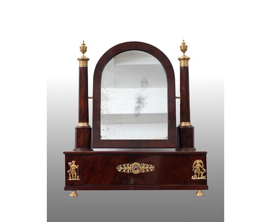 Antique French Empire countertop toilet in mahogany feather with gilt bronze applications. Period 19th century.     