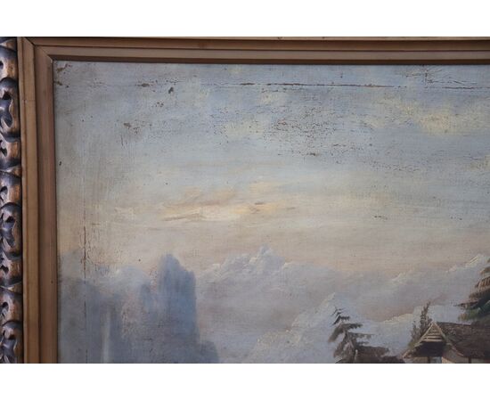Ancient oil painting on canvas lake landscape sec. XIX NEGOTIABLE PRICE