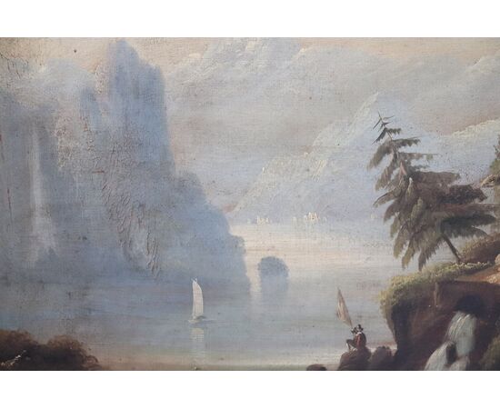 Ancient oil painting on canvas lake landscape sec. XIX NEGOTIABLE PRICE