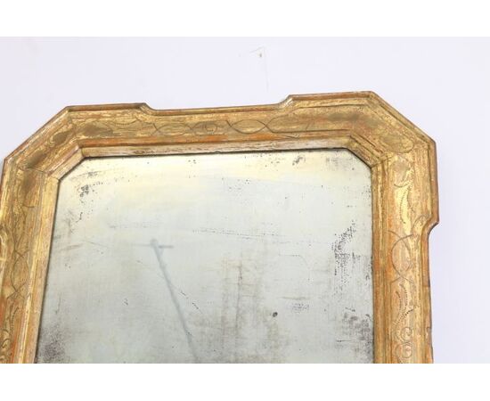 : Antique half-800 Lombard gold leaf tray mirror. Mercury mirror!
