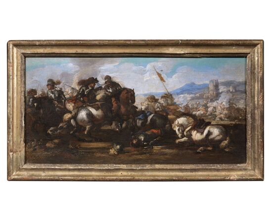 Jacques Courtois Il Borgognone (1621-1676) - Coppia di battaglie 