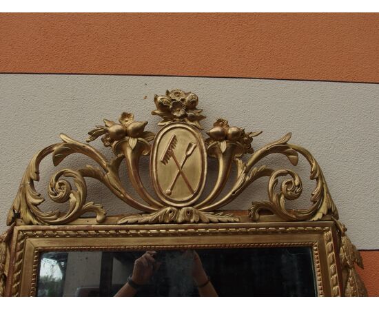 LOUIS XVI STYLE GOLDEN WOODEN MIRROR 19th CENTURY FRANCE cm L84xH134     