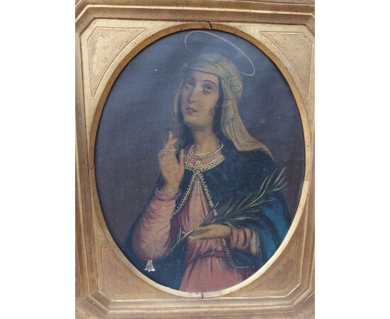 OIL PAINTING ON CANVAS WITH GOLDEN FRAME MADONNA AGE 800 L 48xH58     