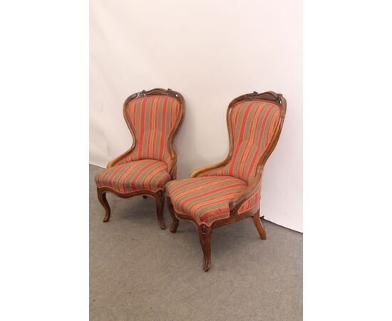 Antique Lombard Armchairs 1850-1860 L. Filippo in walnut. Carved Antiques.