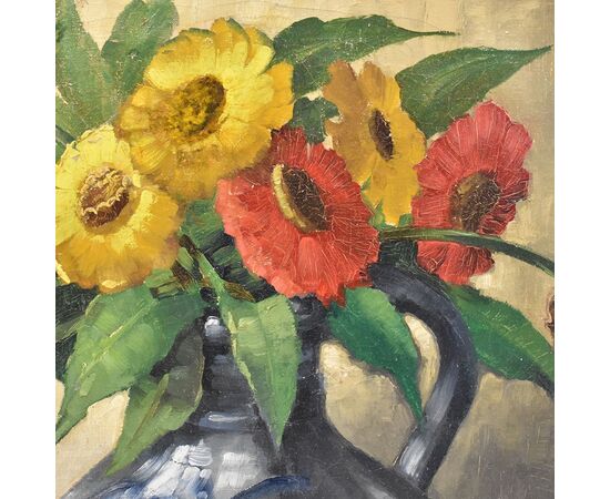PAINTINGS OF FLOWERS, EARLY 20TH CENTURY, BUNCH OF GERBERE, OIL ON CANVAS. (QF246)