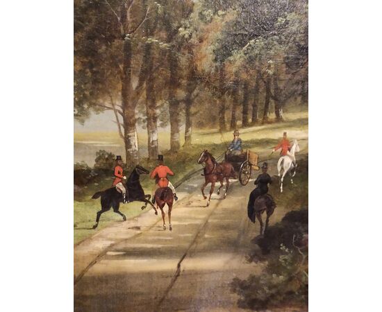 Oil painting on canvas depicting an English noble hunting scene