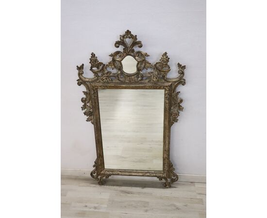 Specchiera stile Luigi XV legno intagliato decorato in foglia argento primi '900 PREZZO TRATTABILE