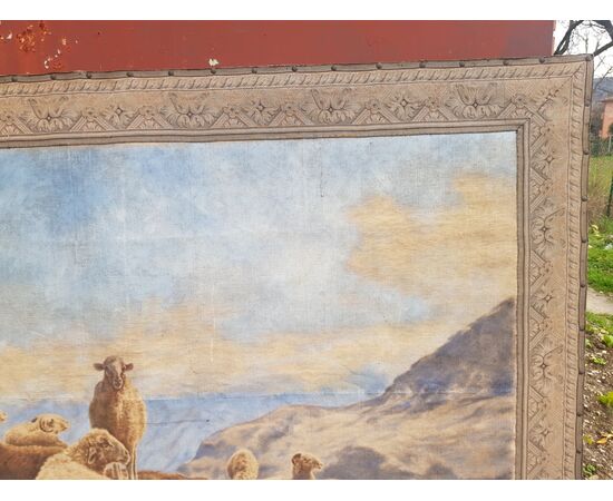 Large 19th century mountain landscape painting on canvas