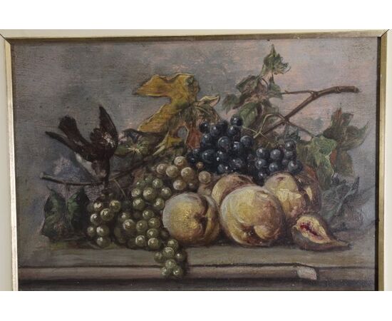 Antica natura morta frutta primi 900 olio su tavola !!!
