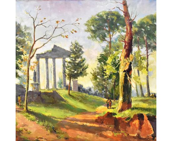 LANDSCAPES PAINTINGS TEMPLE IN ROME, OIL PAINTING ON CANVAS, PAINTERS OF THE 900. (QP15)