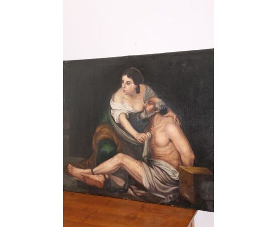 Important large oil on canvas 17th century, Venetian school, "The Roman Charity" 108 x 85 painting Antiques