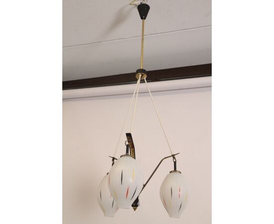 Lampadario modernariato restaurato anni 50 chandelier vintage tre luci !design 
