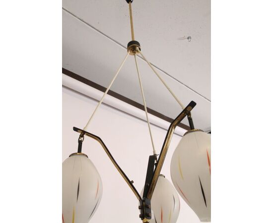 Lampadario modernariato restaurato anni 50 chandelier vintage tre luci !design 
