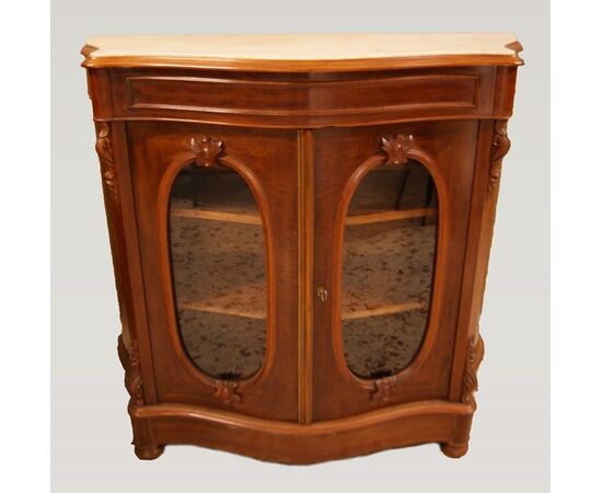 Antique French display cabinet from the 1800s Louis Philippe style in mahogany with marble top     