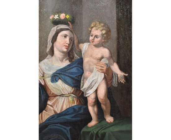 OLD RELIGIOUS PAINTINGS, MADONNA AND BABY JESUS, OIL ON CANVAS, 1800s. (QREL400)     