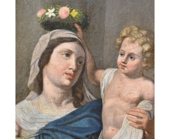 OLD RELIGIOUS PAINTINGS, MADONNA AND BABY JESUS, OIL ON CANVAS, 1800s. (QREL400)     