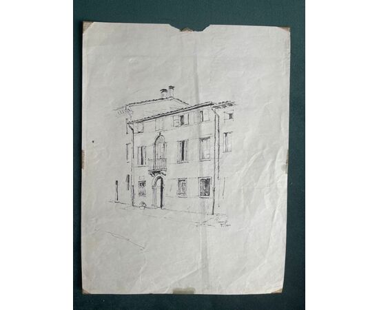 Seven (of thirteen) architectural drawings in ink. Signature: Pino di Pace     