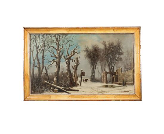 Mentor Silvani - Snowy Landscape with Figures 1872     