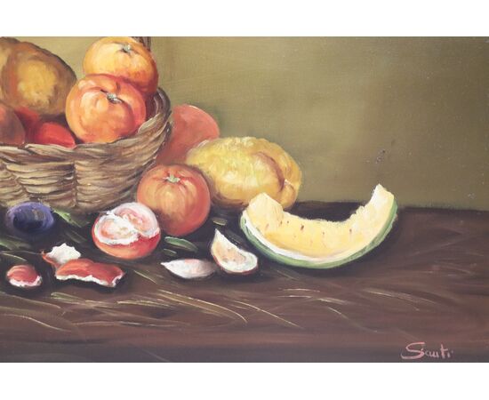 Decorative picture oil painting on canvas "fruit basket" signed 20th century