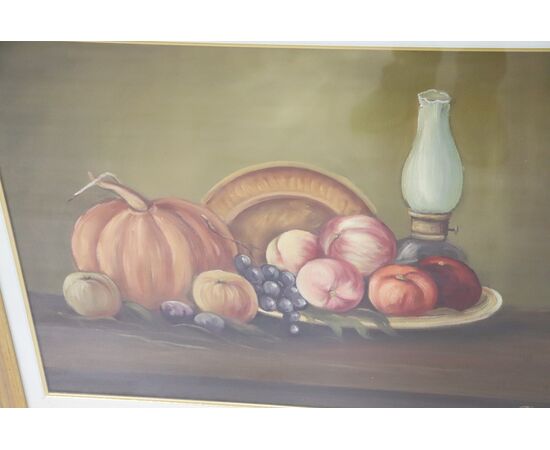 Quadro d’arredo dipinto olio su tela ” natura morta con frutta” firmato sec ‘900
